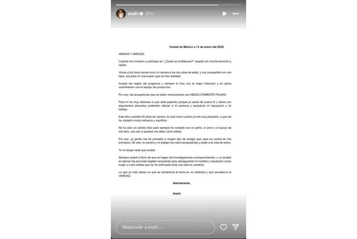 Comunicado de&nbsp; Anahí