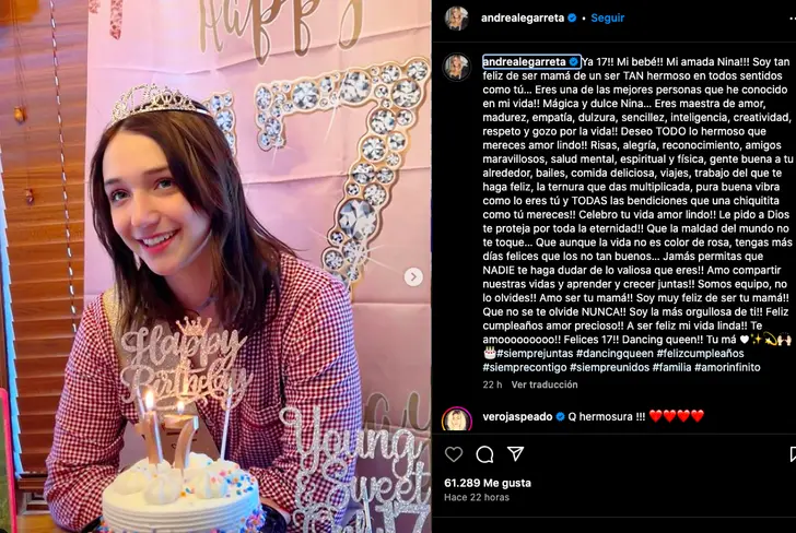 Así felicitó Andrea Legarreta a su hija Nina&nbsp;